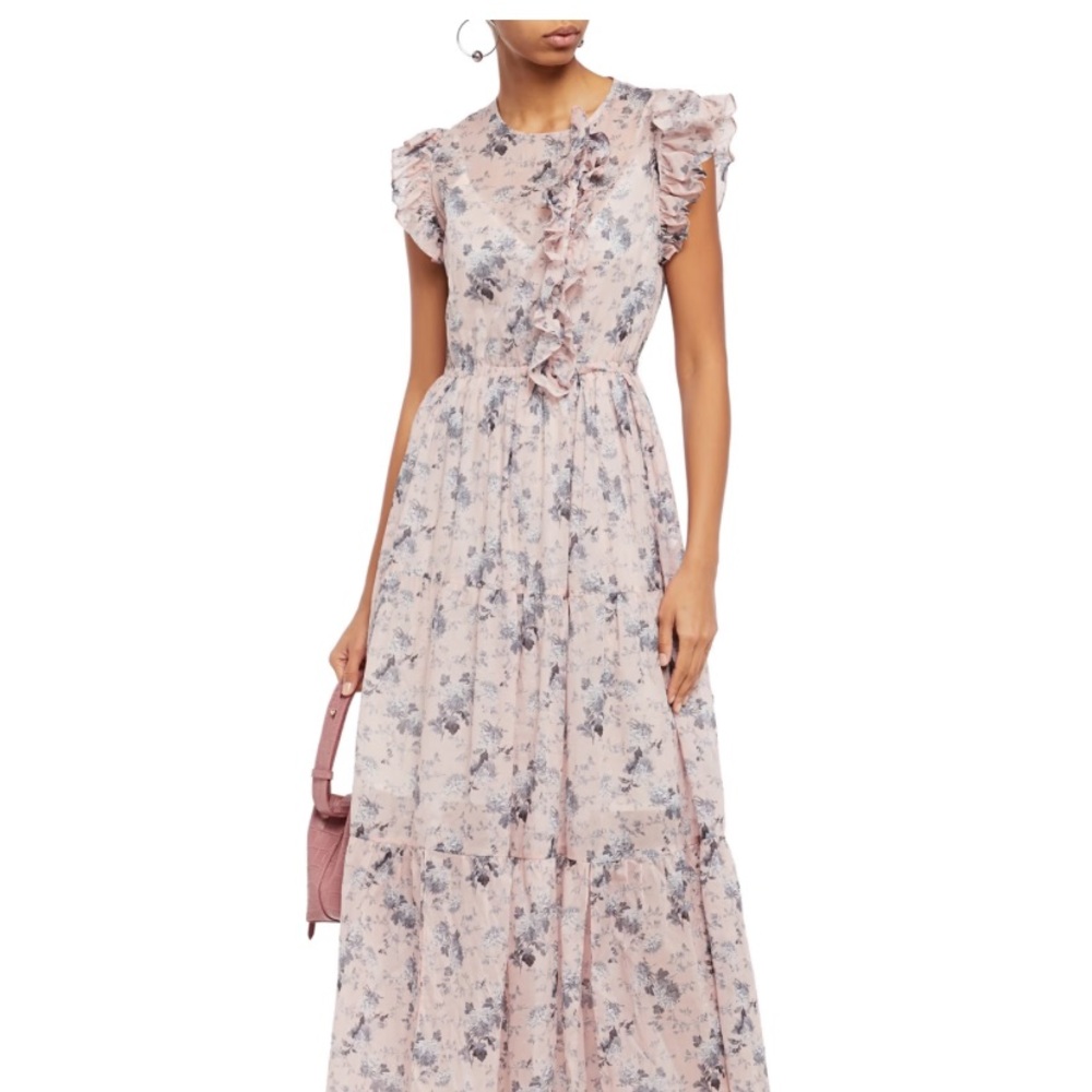 MAJE Rosea Ruffle-trimmed Floral print Cotton-voile Maxi Dress Size 3 (Large)